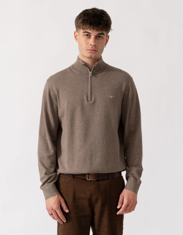 GANT Mens Classic Cotton Shield Logo Half Zip Jumper - 294 Dark Hazelnut Melange