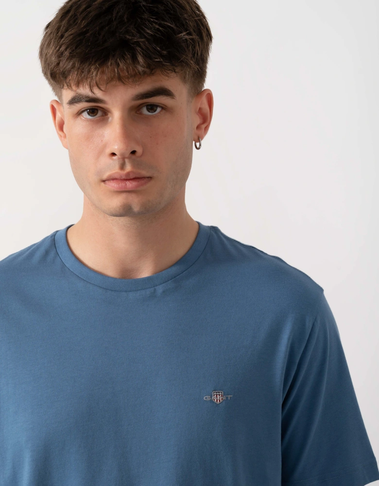 GANT Mens Regular Fit Short Sleeve Shield Logo T-Shirt - 476 Blue Horizon