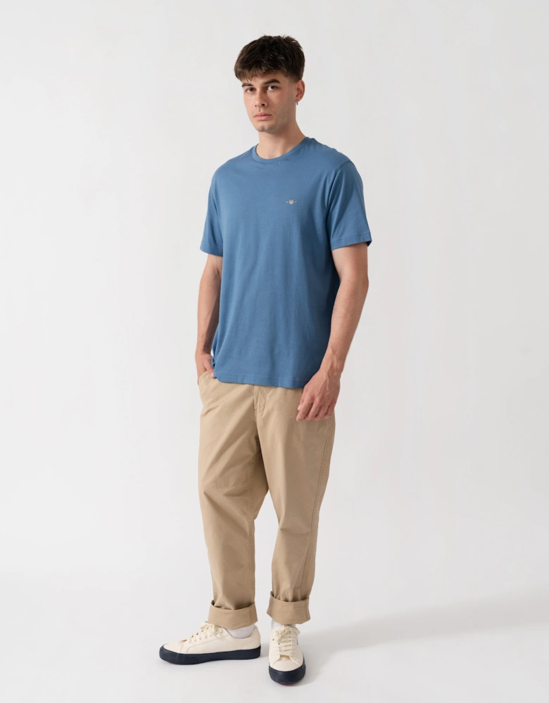 GANT Mens Regular Fit Short Sleeve Shield Logo T-Shirt - 476 Blue Horizon