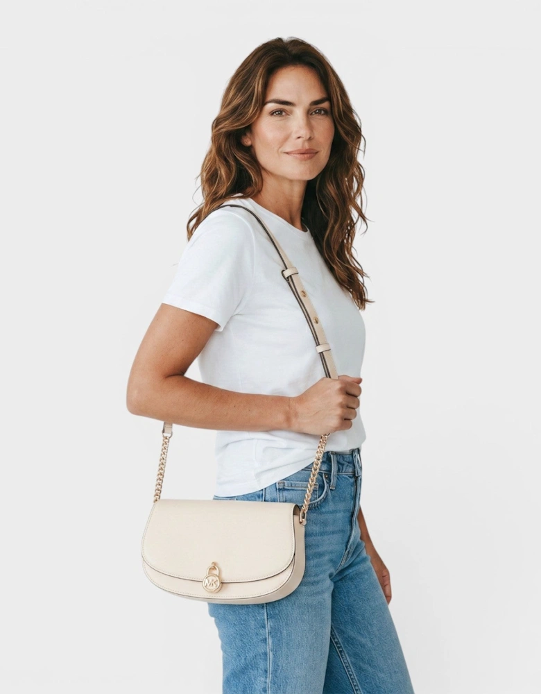 Mila Medium Leather Messenger Bag Cream