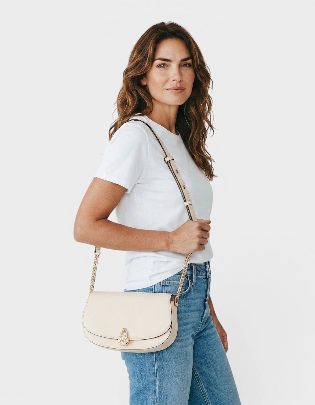 Mila Medium Leather Messenger Bag Cream