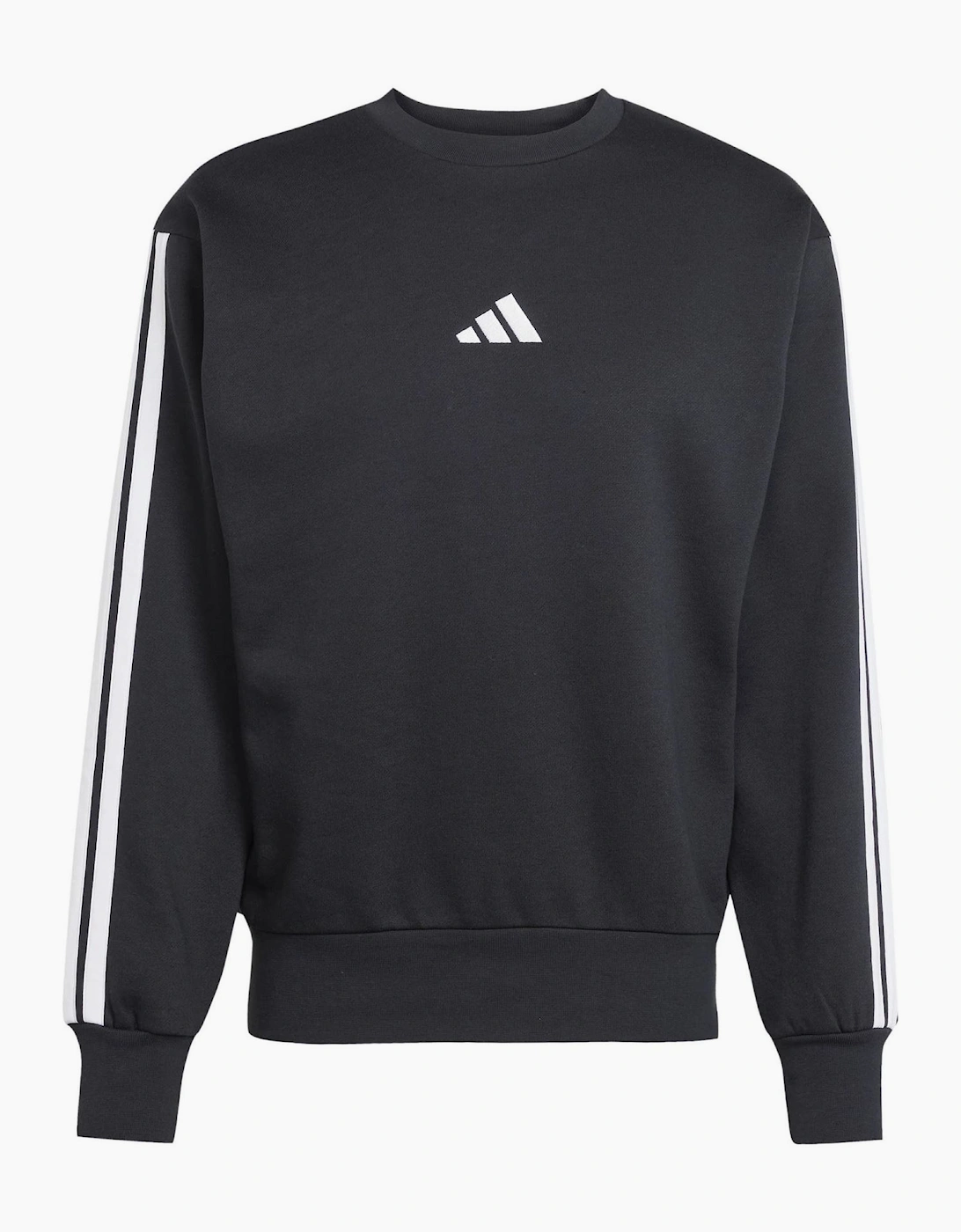 Adidas Men's Black/Multi Essentials 3 Stripes Fleece Sweatshirt - Size 38