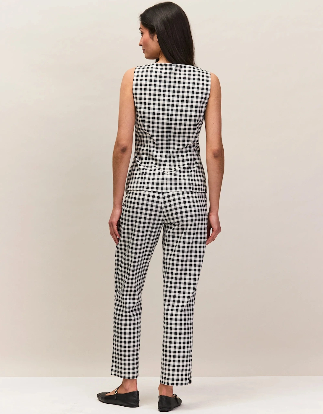 Petite Black And Ivory Gingham 7/8 Cotton Capri