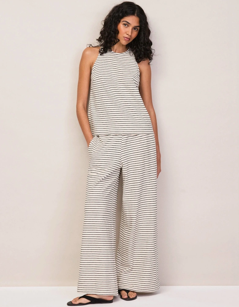 Black and White Stripe Cotton-Jersey Trousers