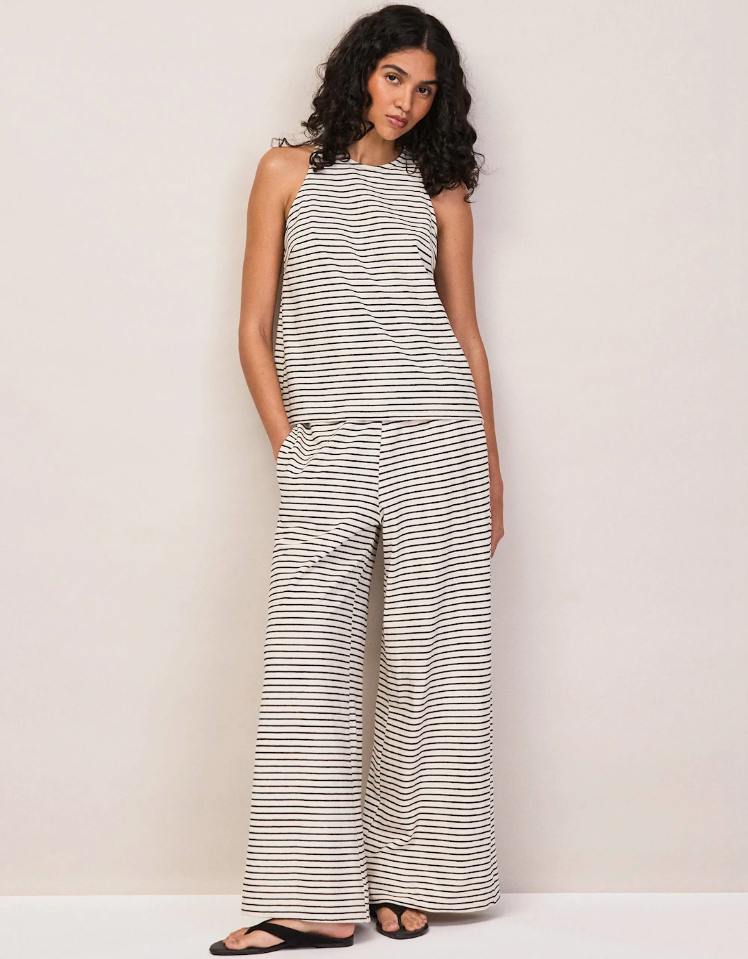 Black and White Stripe Cotton-Jersey Trousers