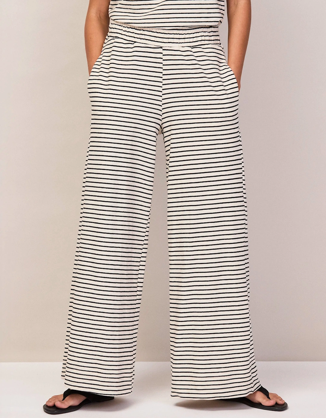 Black and White Stripe Cotton-Jersey Trousers