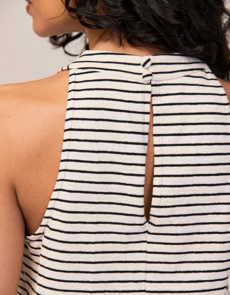 Black and White Stripe Cotton-Jersey Halter Top