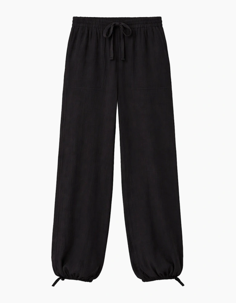 Petite Black Cheesecloth Drawstring Cuff Trousers
