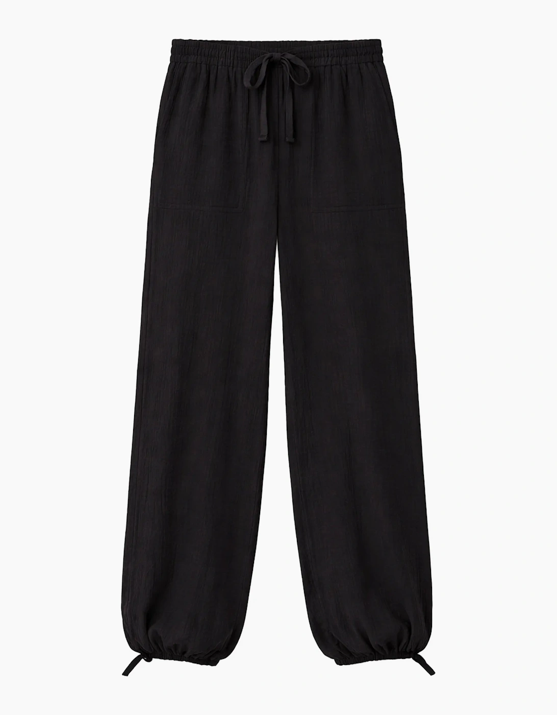 Petite Black Cheesecloth Drawstring Cuff Trousers, 10 of 9
