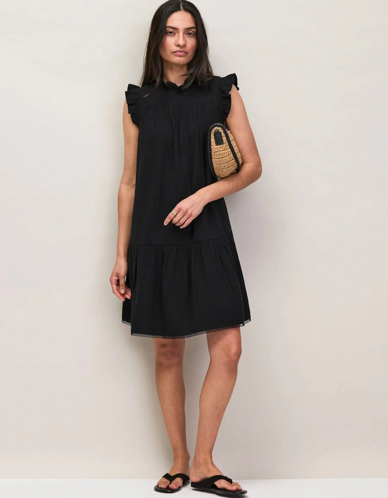 Black Cheesecloth Frill Neck Mini Dress
