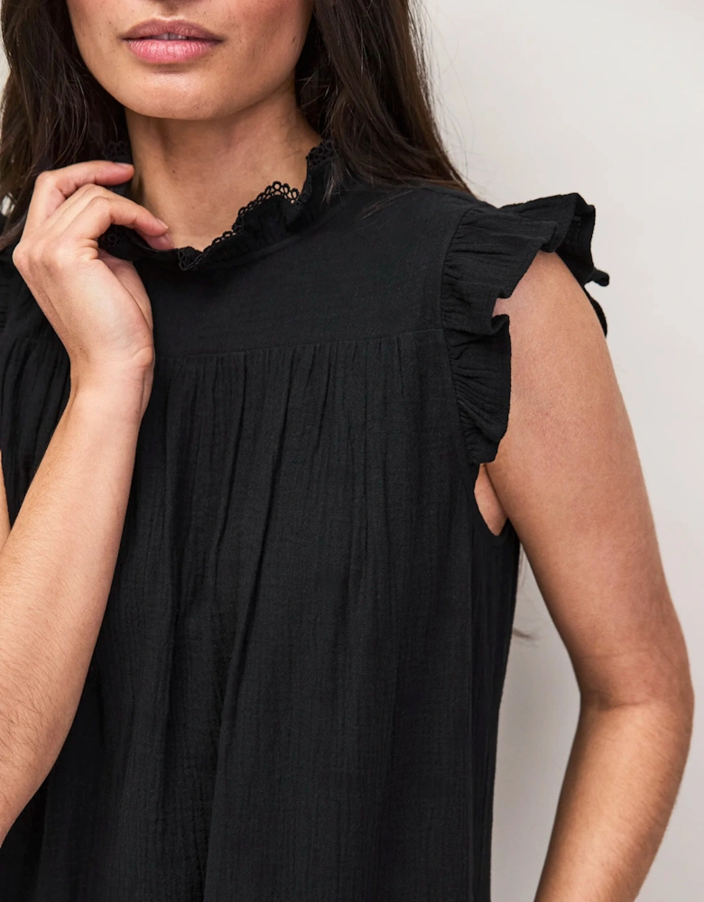 Black Cheesecloth Frill Neck Mini Dress