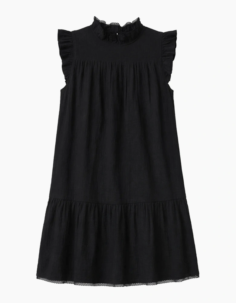 Black Cheesecloth Frill Neck Mini Dress