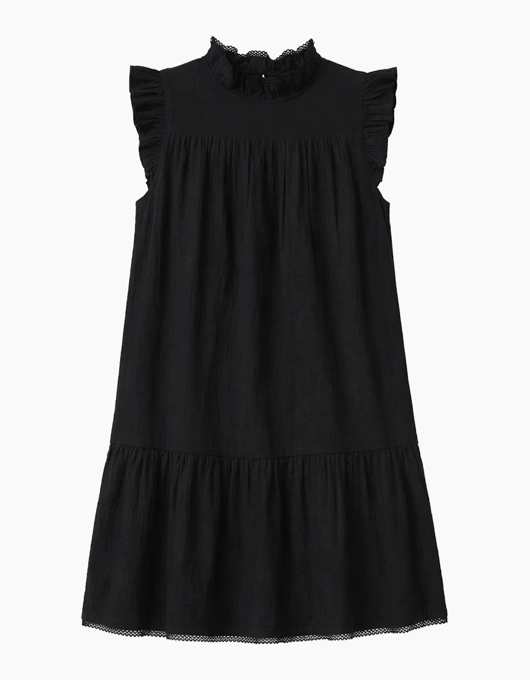 Black Cheesecloth Frill Neck Mini Dress