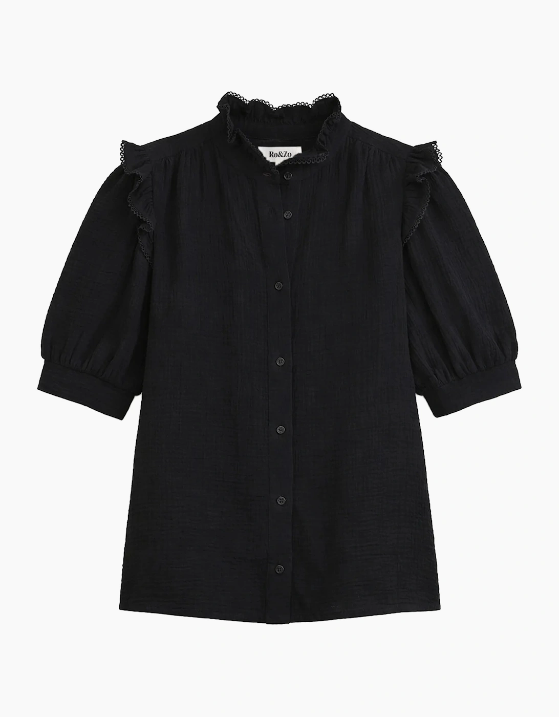 Black Cheesecloth Frill Short Sleeve Shirt