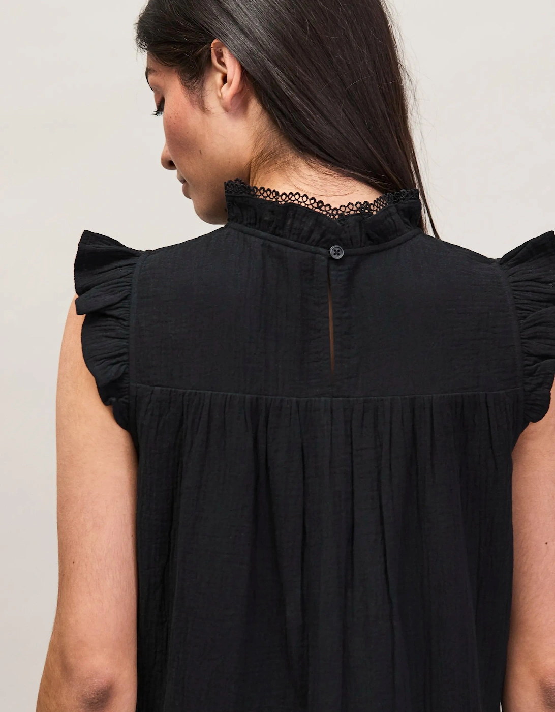 Black Cheesecloth Frill Neck Mini Dress