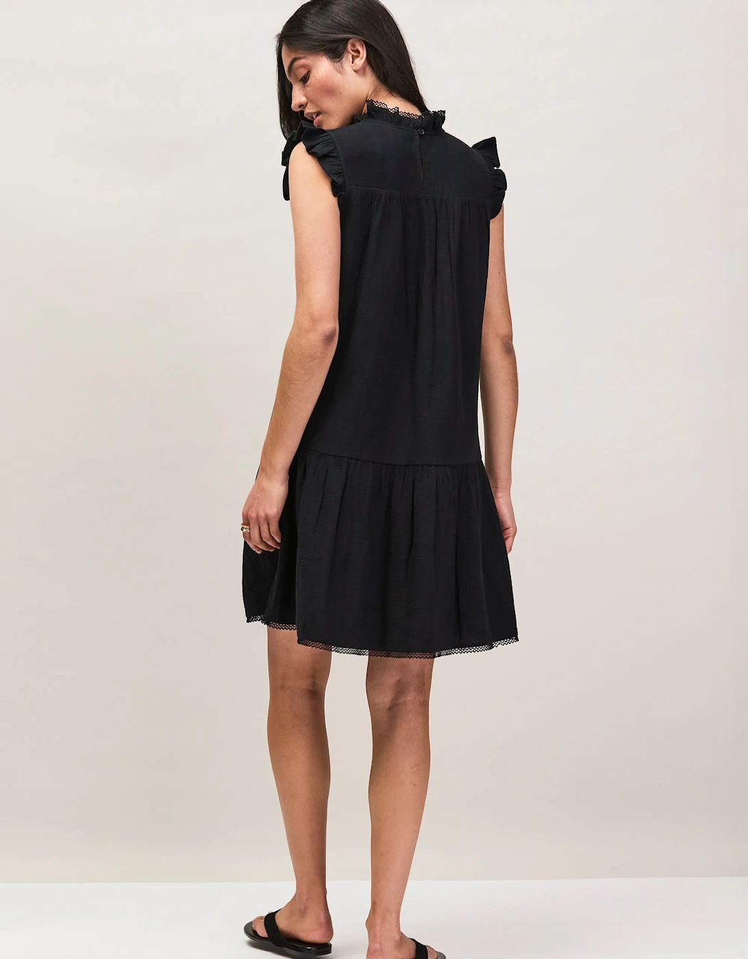 Black Cheesecloth Frill Neck Mini Dress