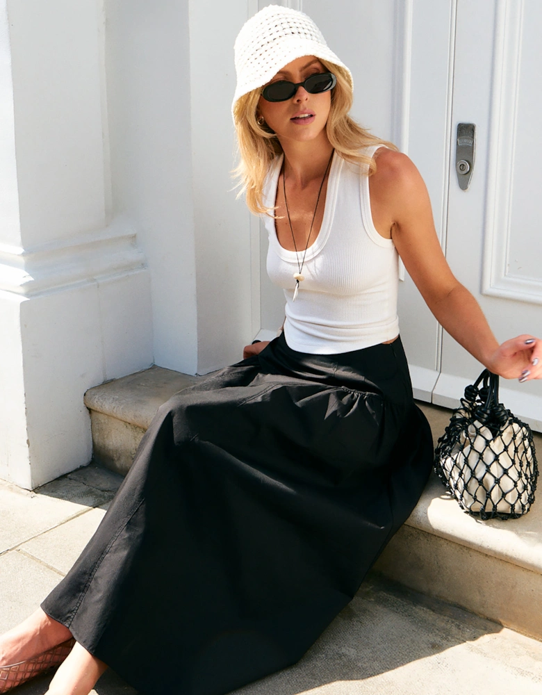 Black Cotton Gathered Skirt