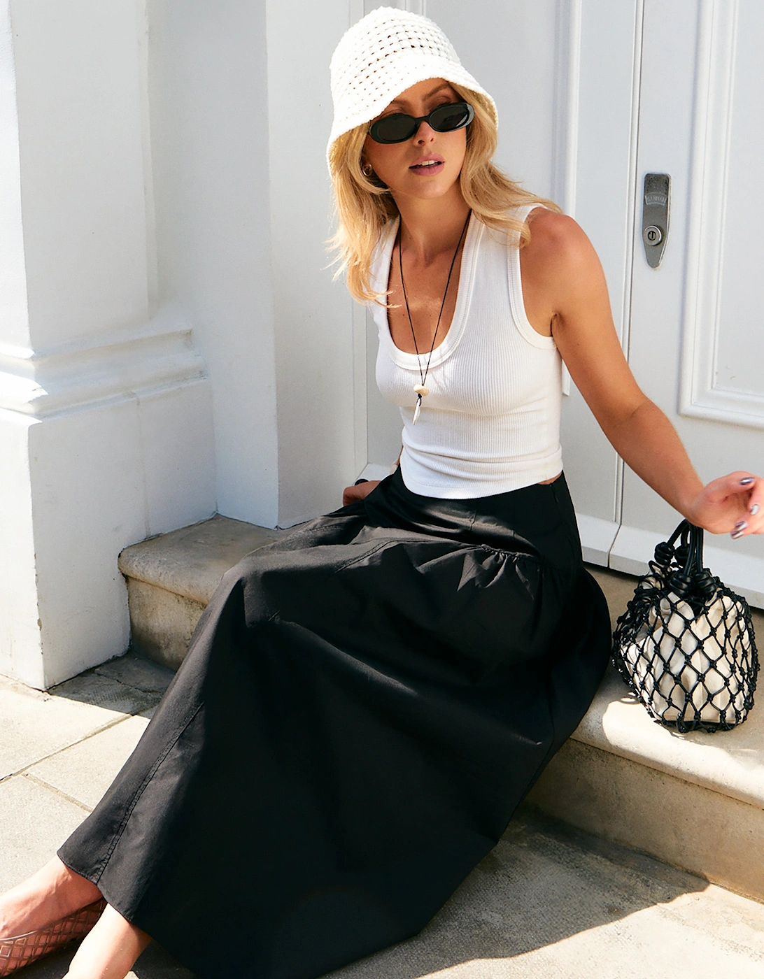 Black Cotton Gathered Skirt