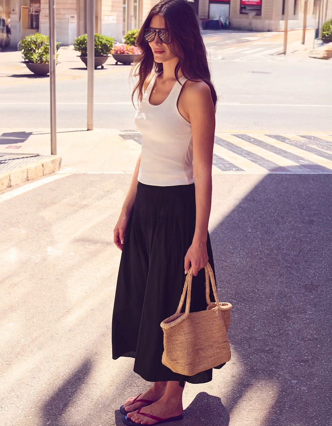 Black Cotton Gathered Skirt