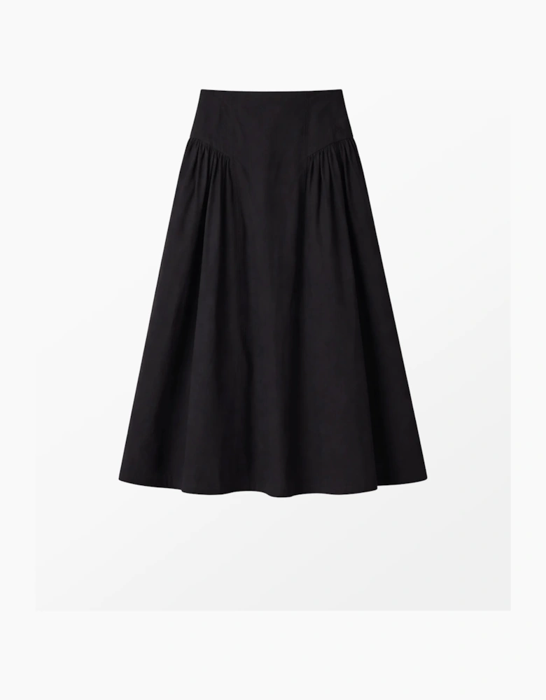 Black Cotton Gathered Skirt
