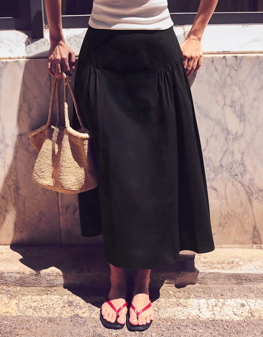 Black Cotton Gathered Skirt