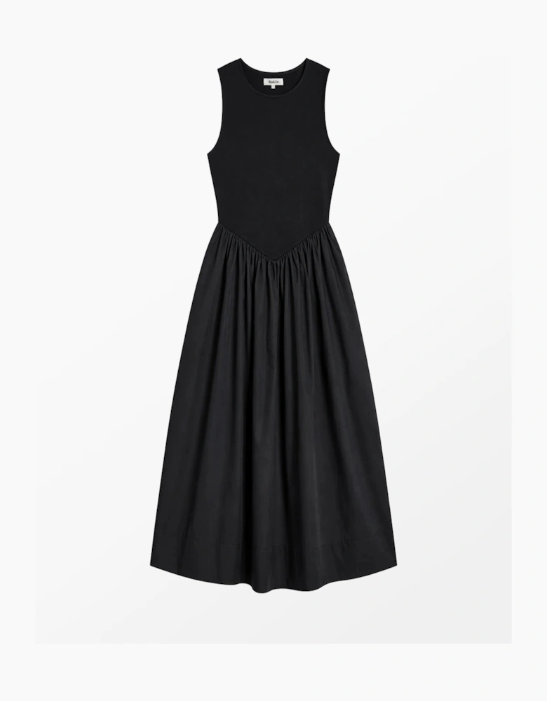 Black Jersey Bodice Midi Waisted Dress