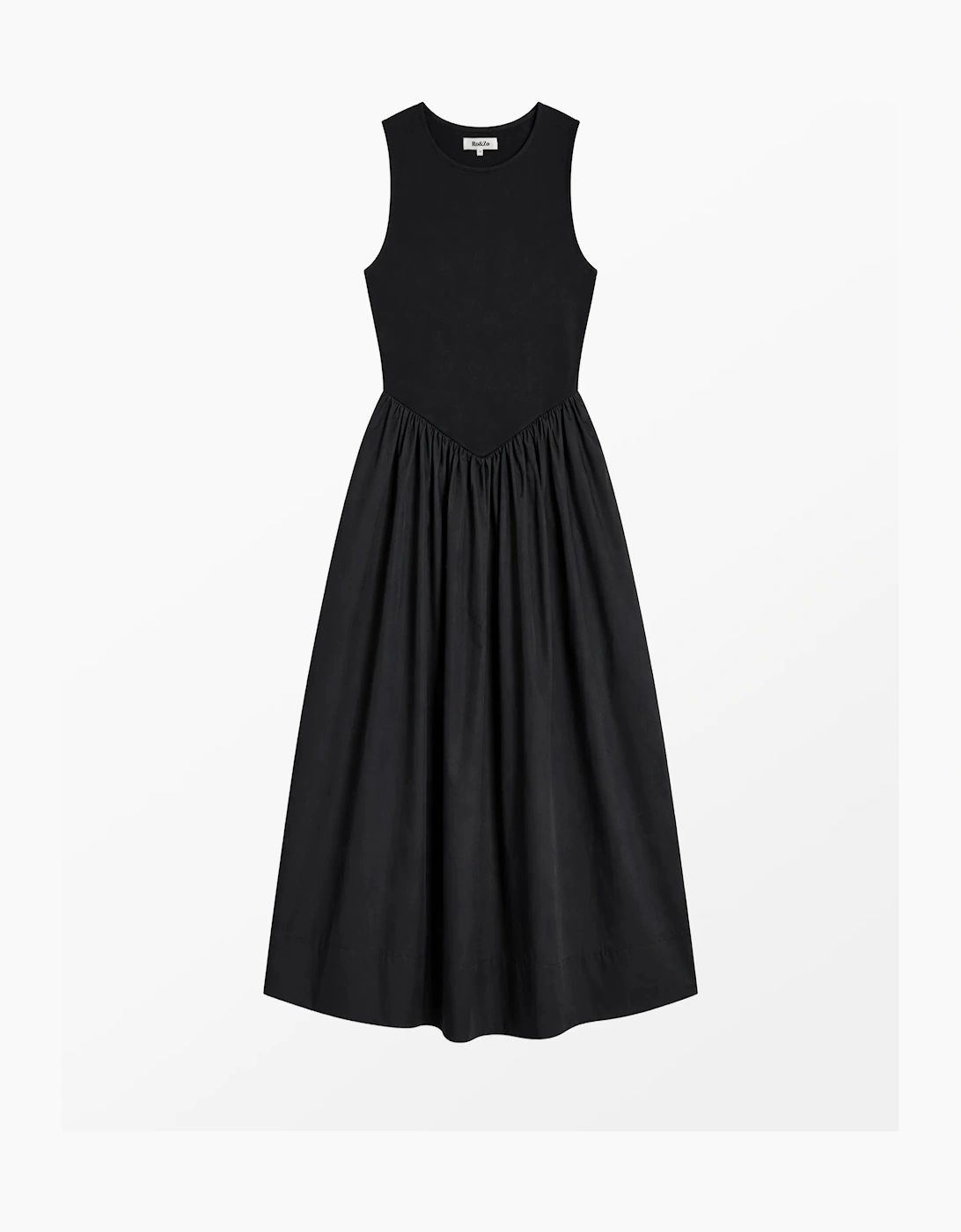 RO&ZO RO&ZO Women's Black Jersey Bodice Midi Waisted Dress