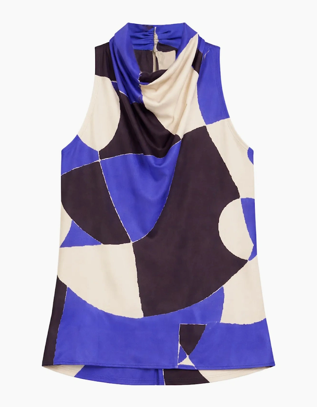 Blue Abstract Print Cowl Neck Top