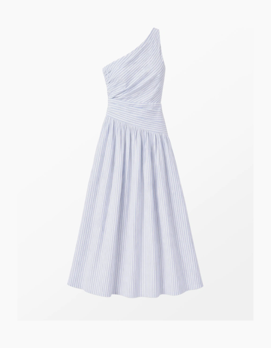 Petite Blue And White Stripe Cotton One Shoulder Dress