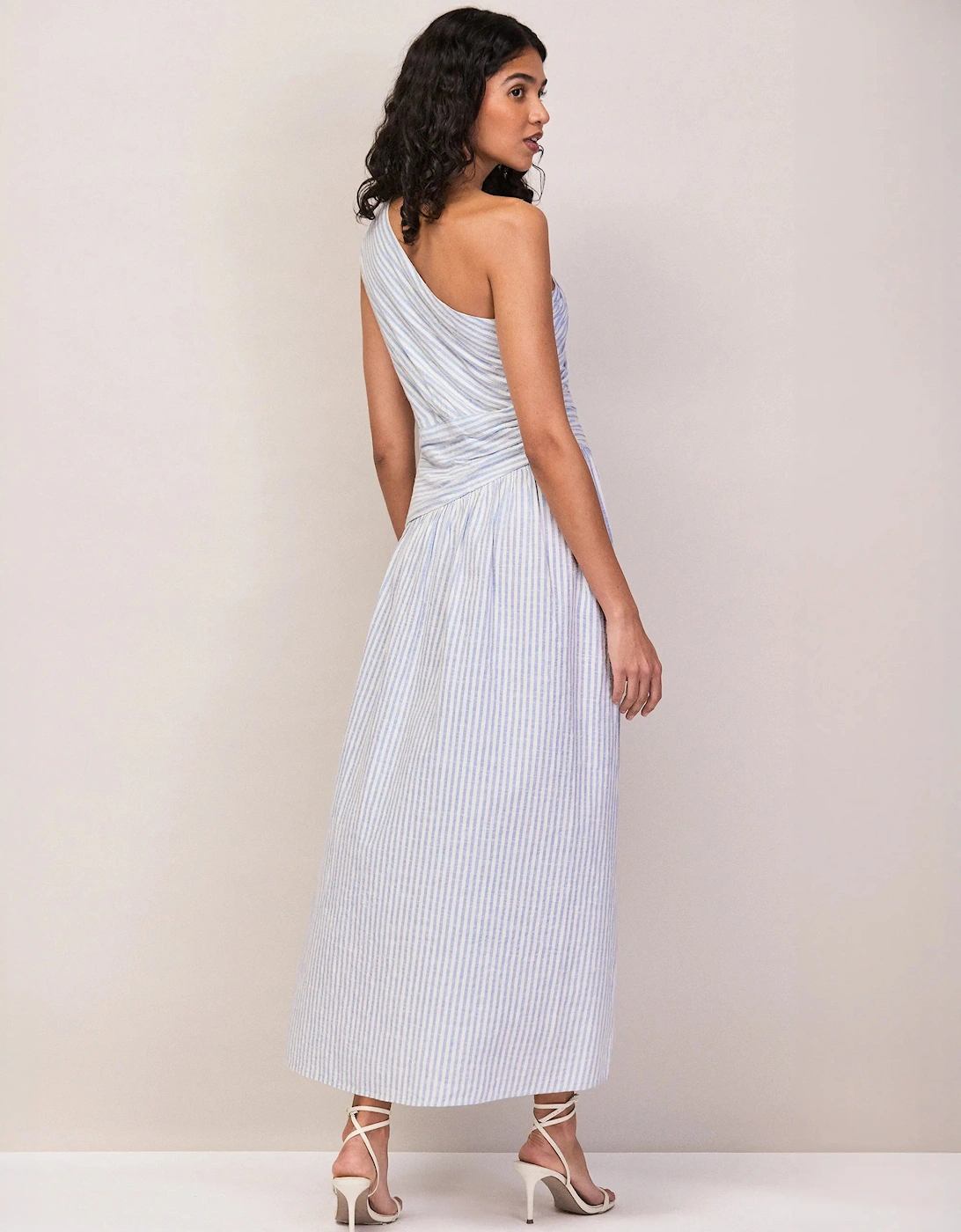 Petite Blue And White Stripe Cotton One Shoulder Dress