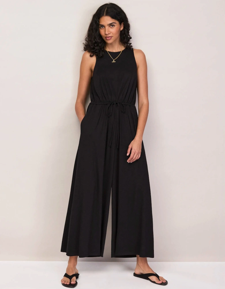 Black Jersey Drawstring Jumpsuit
