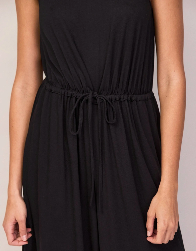 Black Jersey Drawstring Jumpsuit