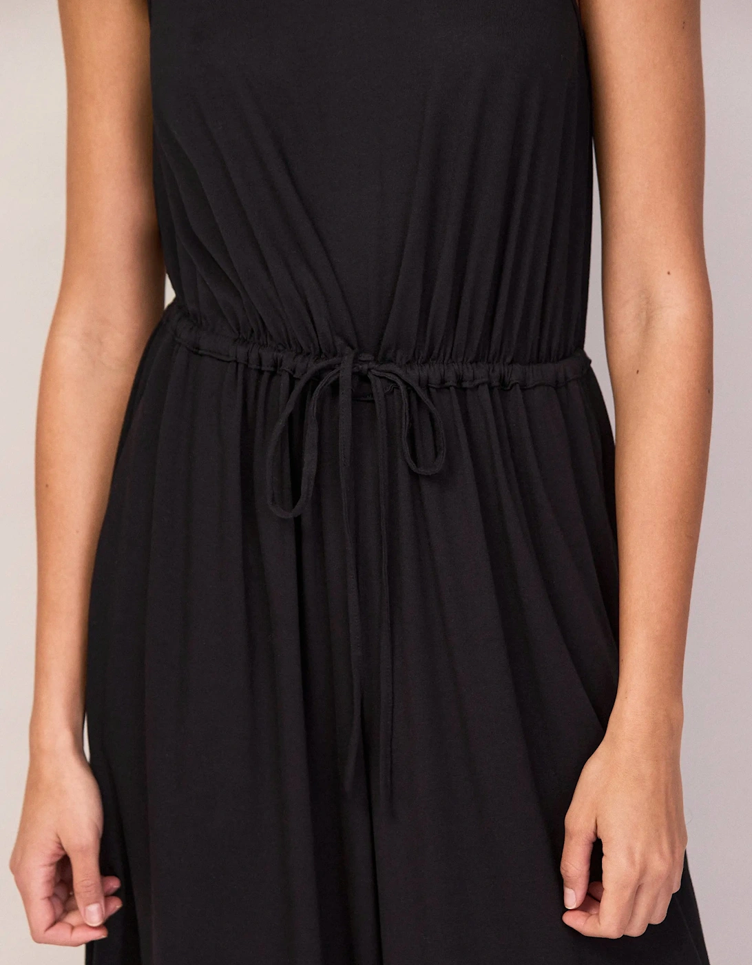 Black Jersey Drawstring Jumpsuit