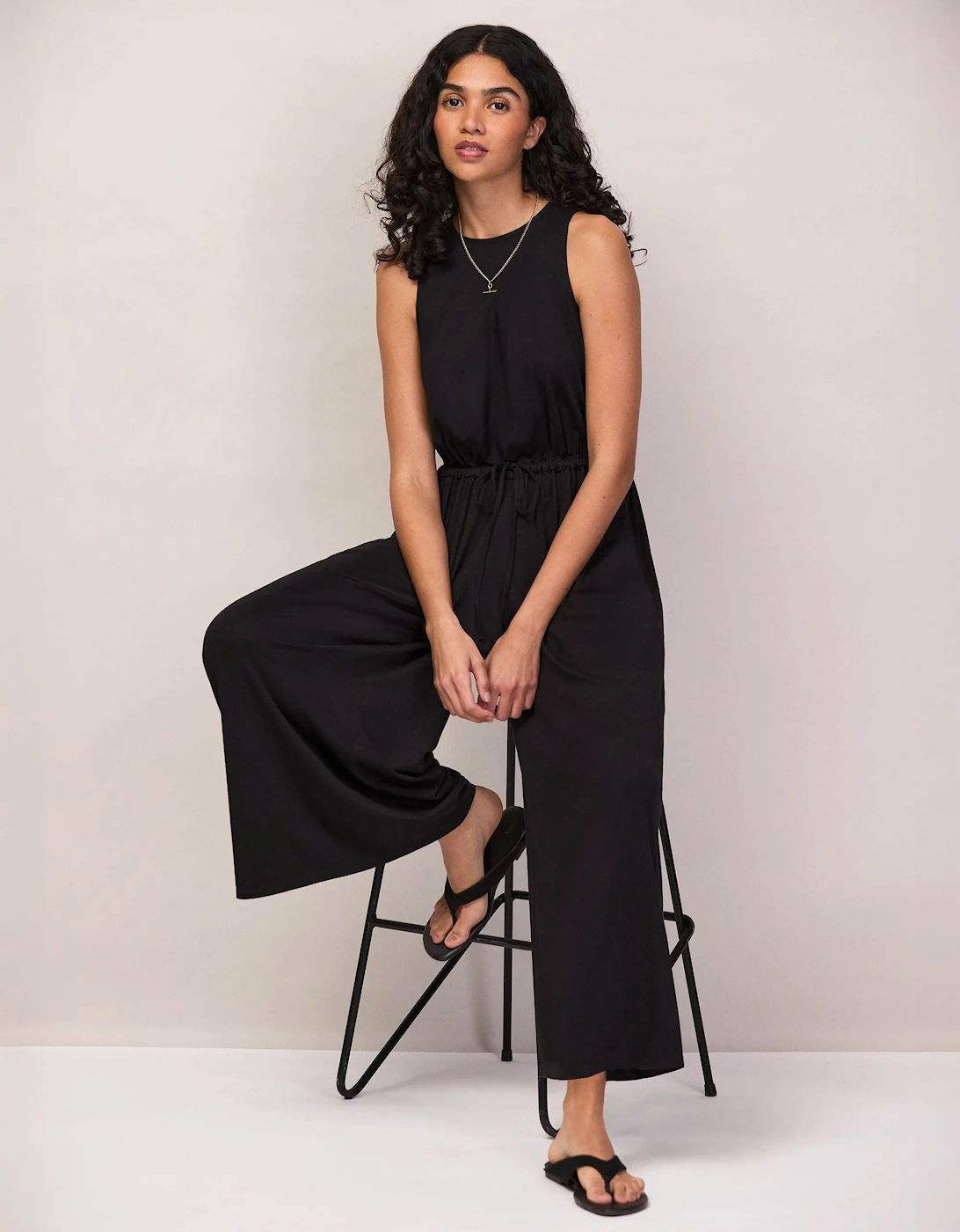 Black Jersey Drawstring Jumpsuit