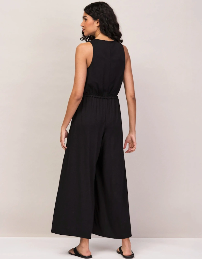 Black Jersey Drawstring Jumpsuit