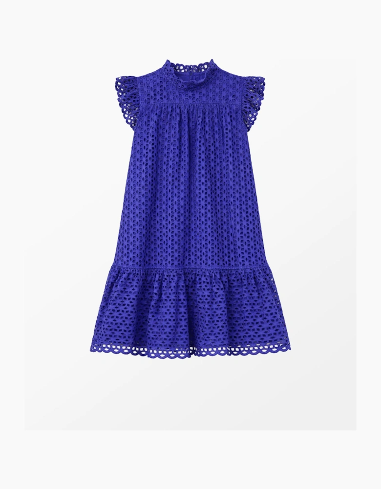 Blue Broderie Anglaise Cotton Mini Dress