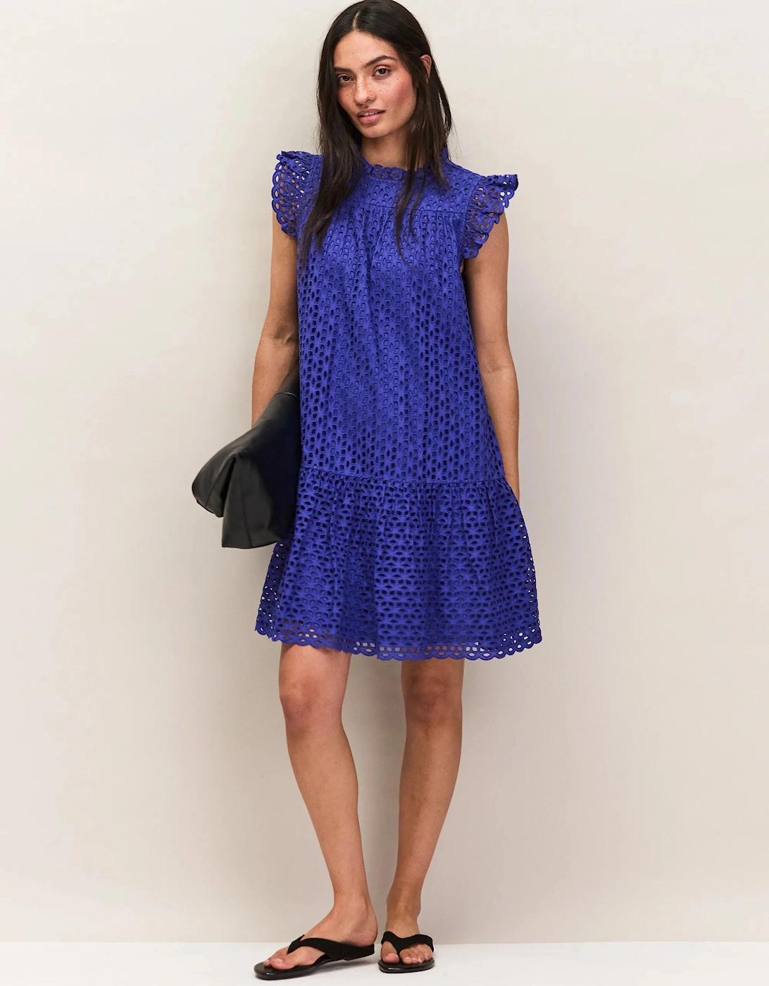 Blue Broderie Anglaise Cotton Mini Dress