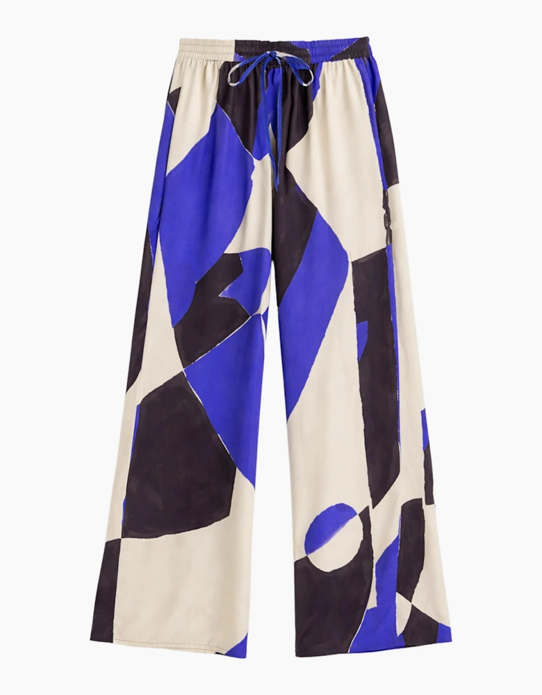 Blue Abstract Print Trousers