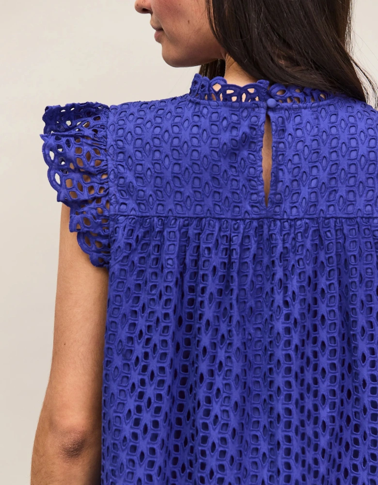 Blue Broderie Anglaise Cotton Mini Dress