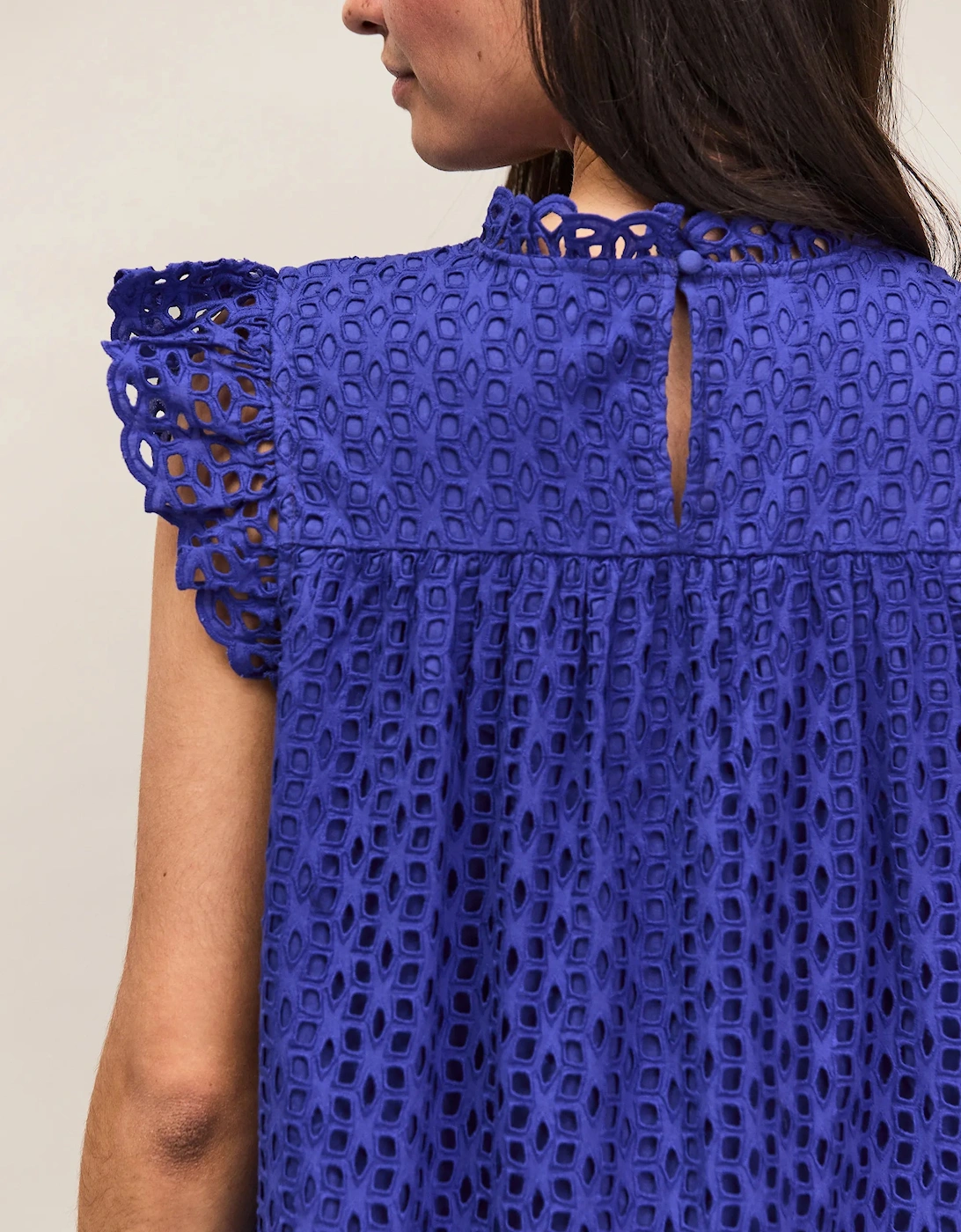 Blue Broderie Anglaise Cotton Mini Dress