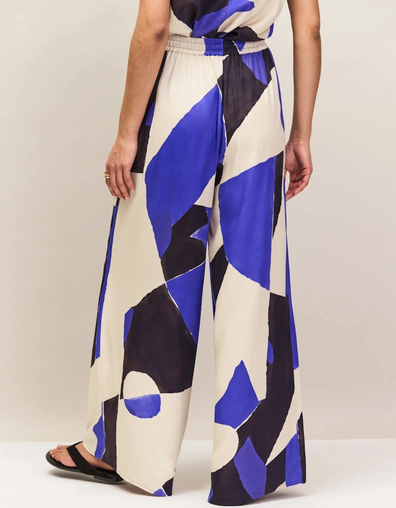 Blue Abstract Print Trousers