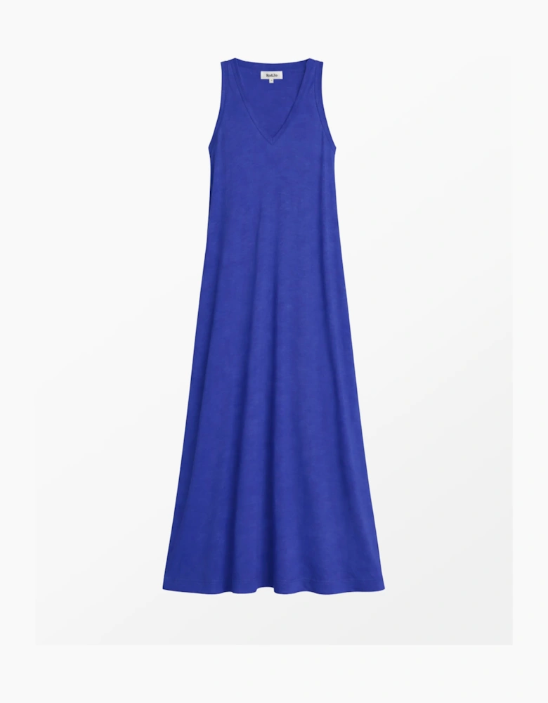 Petite Blue Slub Jersey V-Neck Midi Dress