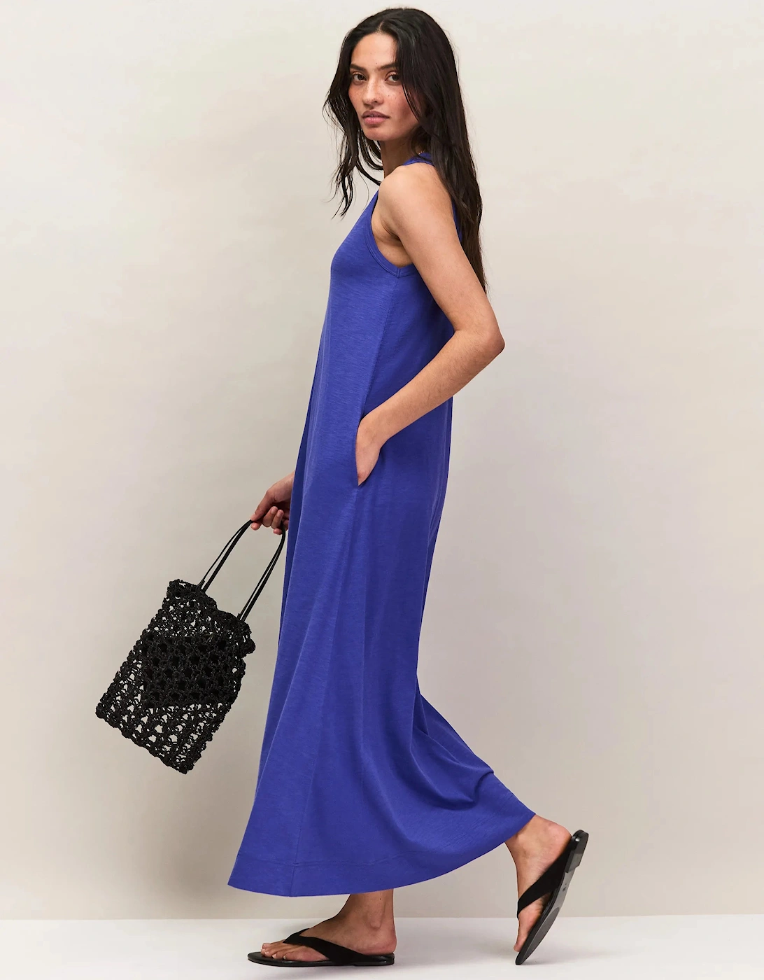 Petite Blue Slub Jersey V-Neck Midi Dress