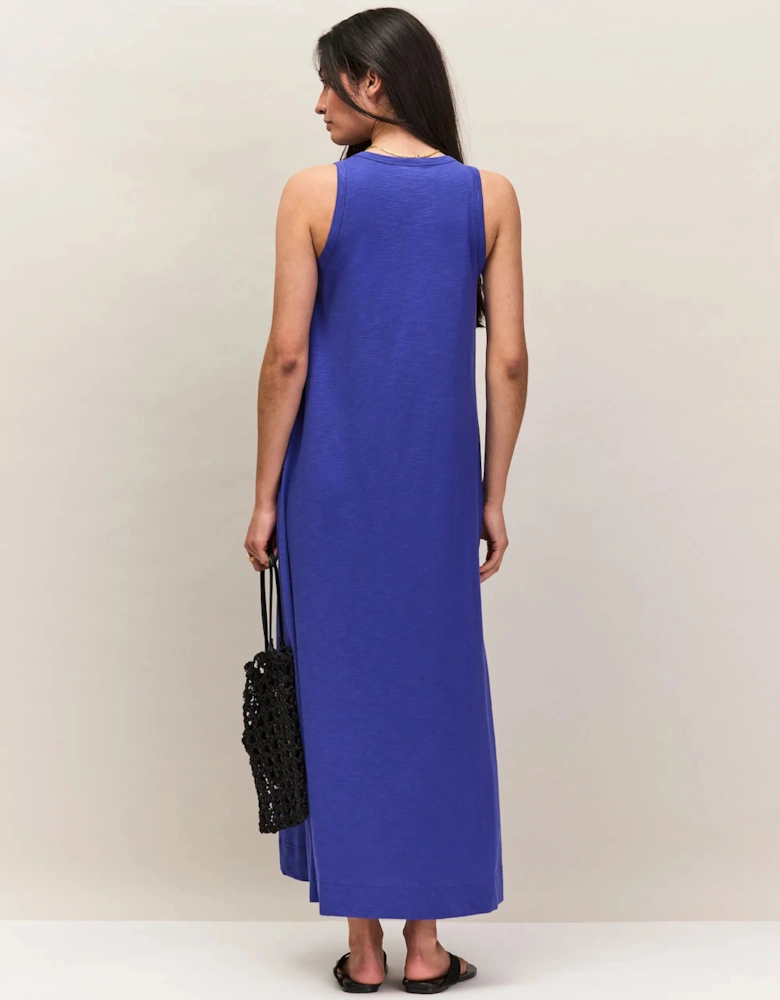 Petite Blue Slub Jersey V-Neck Midi Dress