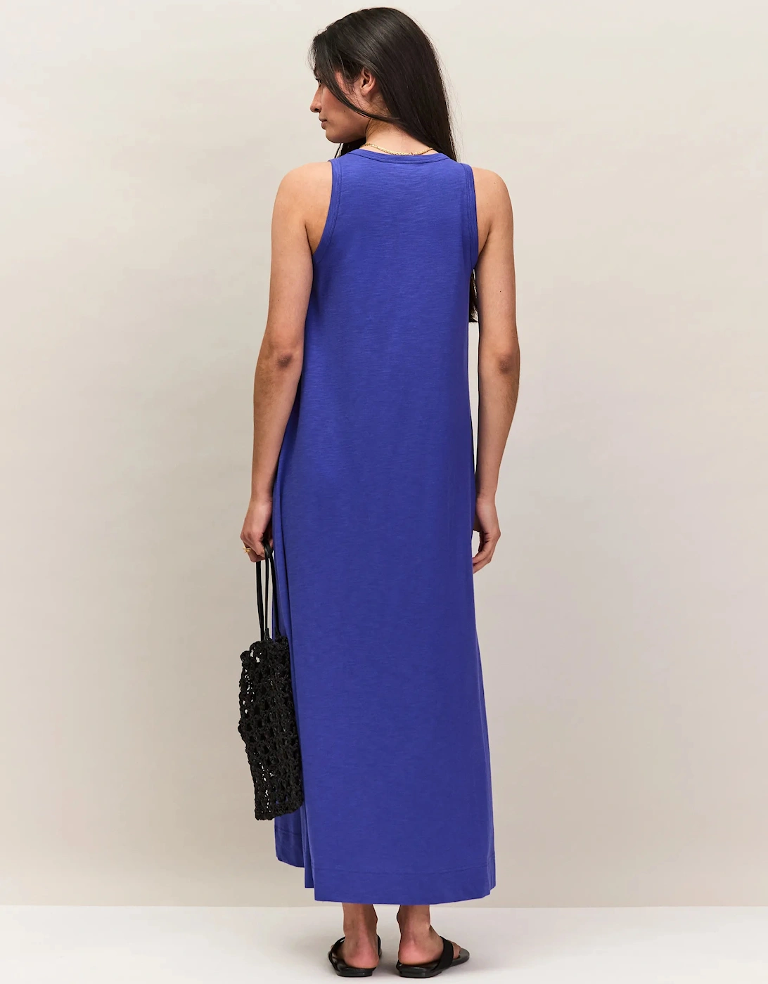 Petite Blue Slub Jersey V-Neck Midi Dress