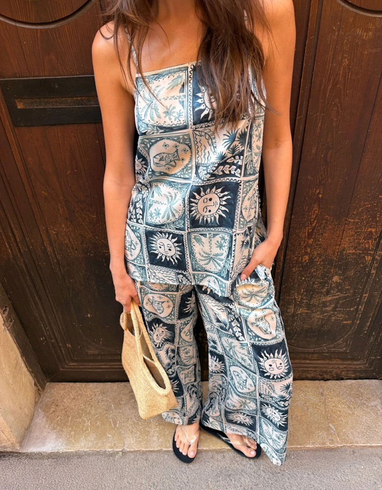 Petite Blue Zodiac Print Long Line Cami