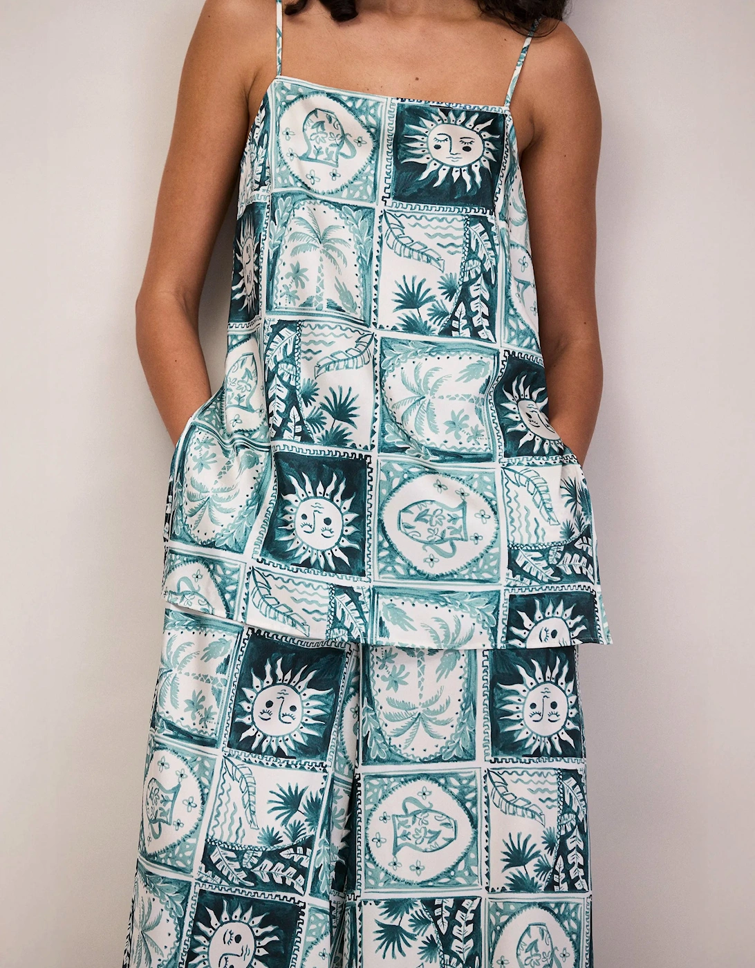 Petite Blue Zodiac Print Long Line Cami