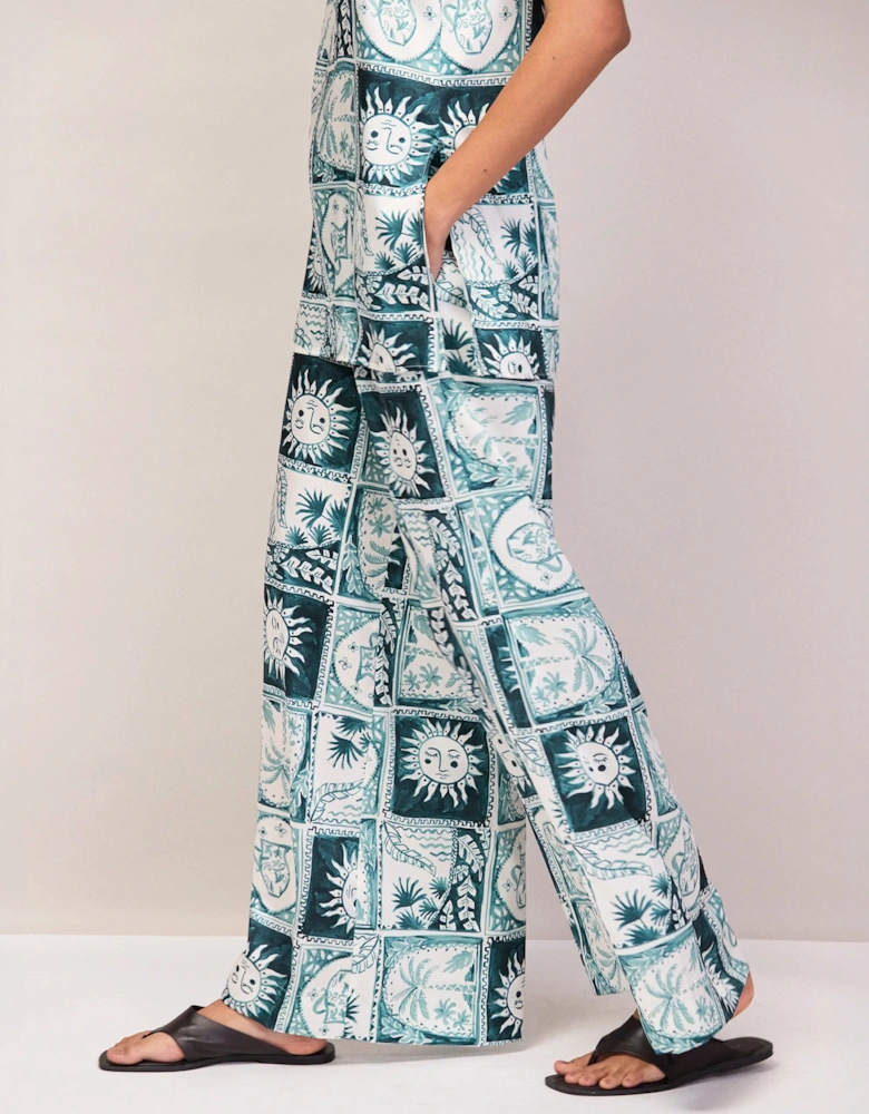 Petite Blue Zodiac Print Trousers