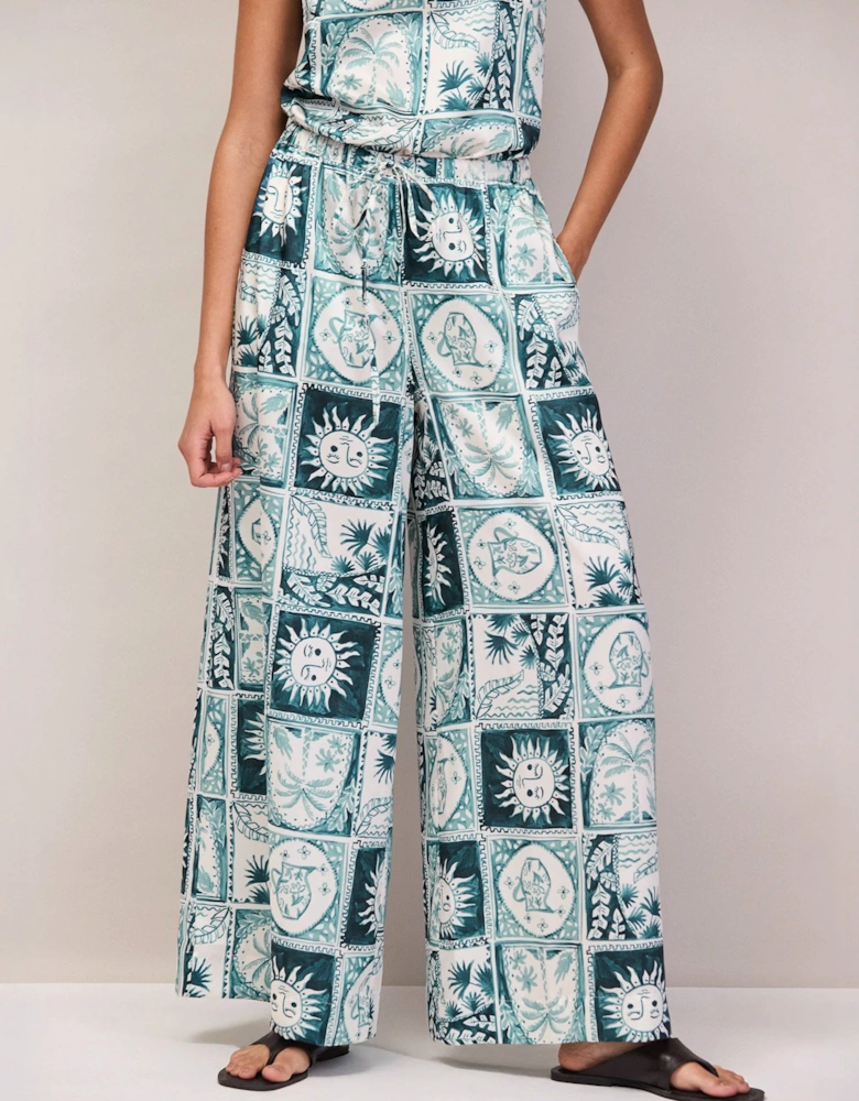 Petite Blue Zodiac Print Trousers