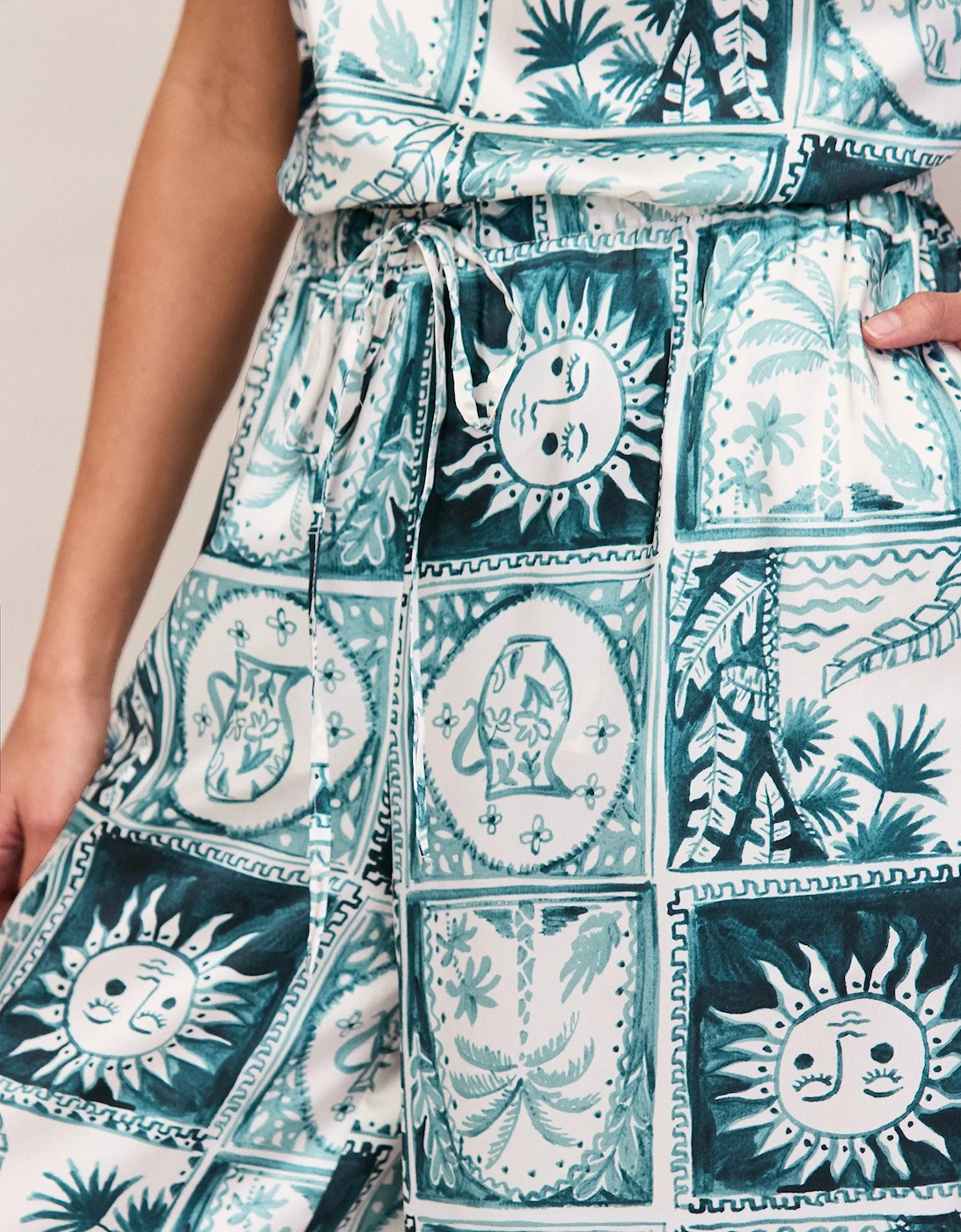Petite Blue Zodiac Print Trousers